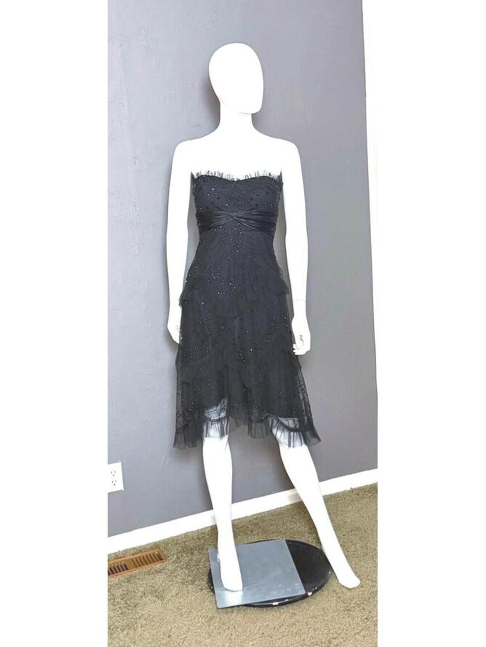 Y2K Beaded Ruffled Tulle Black Cocktail Dress by Egete Whimsy Witchy Party Dress